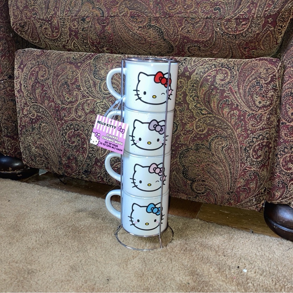 Hello Trio Mug Set with Metal Stacker NWT